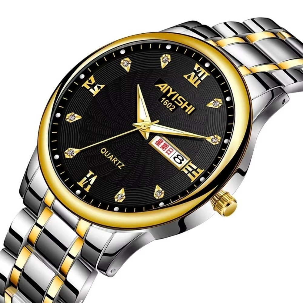 Dofia Xiaoya Aiyishi 1602 Men's Two Tone Stainless Steel Black Dial Gift Box w/